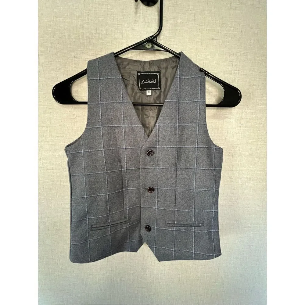 Kids/Boys LuoboBeiBei Formal Grey And Blue Striped Three Piece Suit